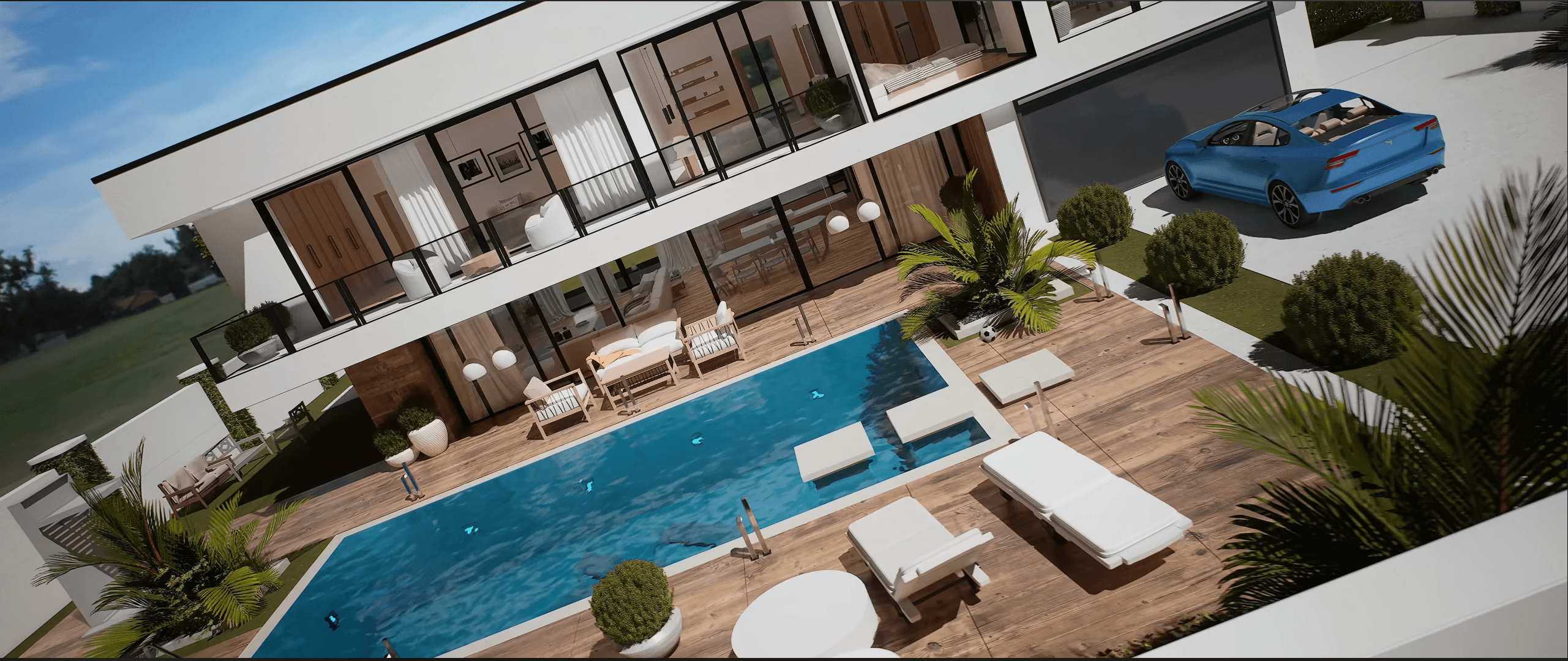 Render 3D Arquitectura cielo abierto, demo.
